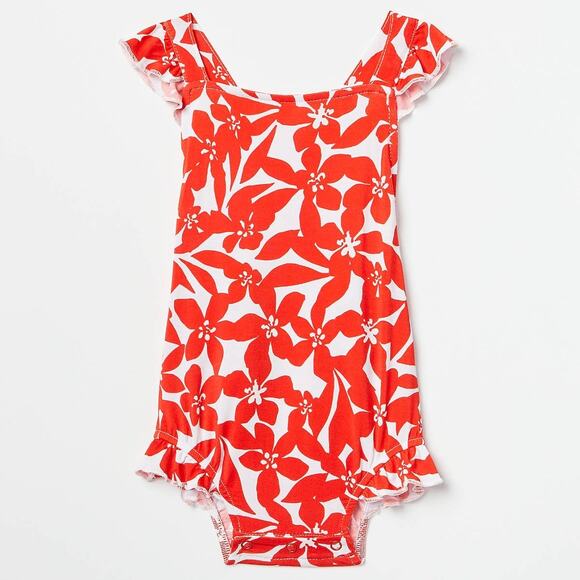 Posh Peanut x LOFT Red Floral Ruffled Strap Bubble Romper 18-24 months